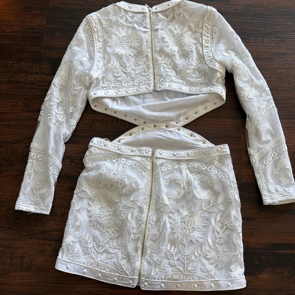 PrettyLittleThing White Embroidered Two-Piece Skirt Set